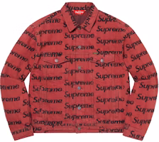 Supreme Frayed Logos Denim Trucker Jacket Red Supreme Frayed Logos Denim Trucker Jacket Red
