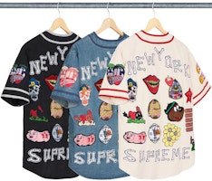 Supreme Patches Denim Baseball Jersey Supreme Patches Denim Baseball Jersey