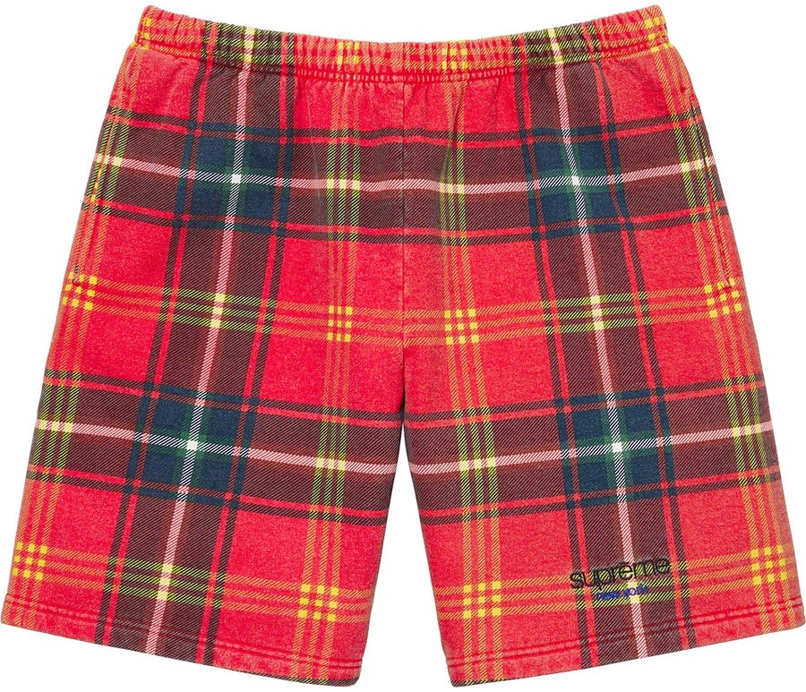 supreme-plaid-sweatshort-red
