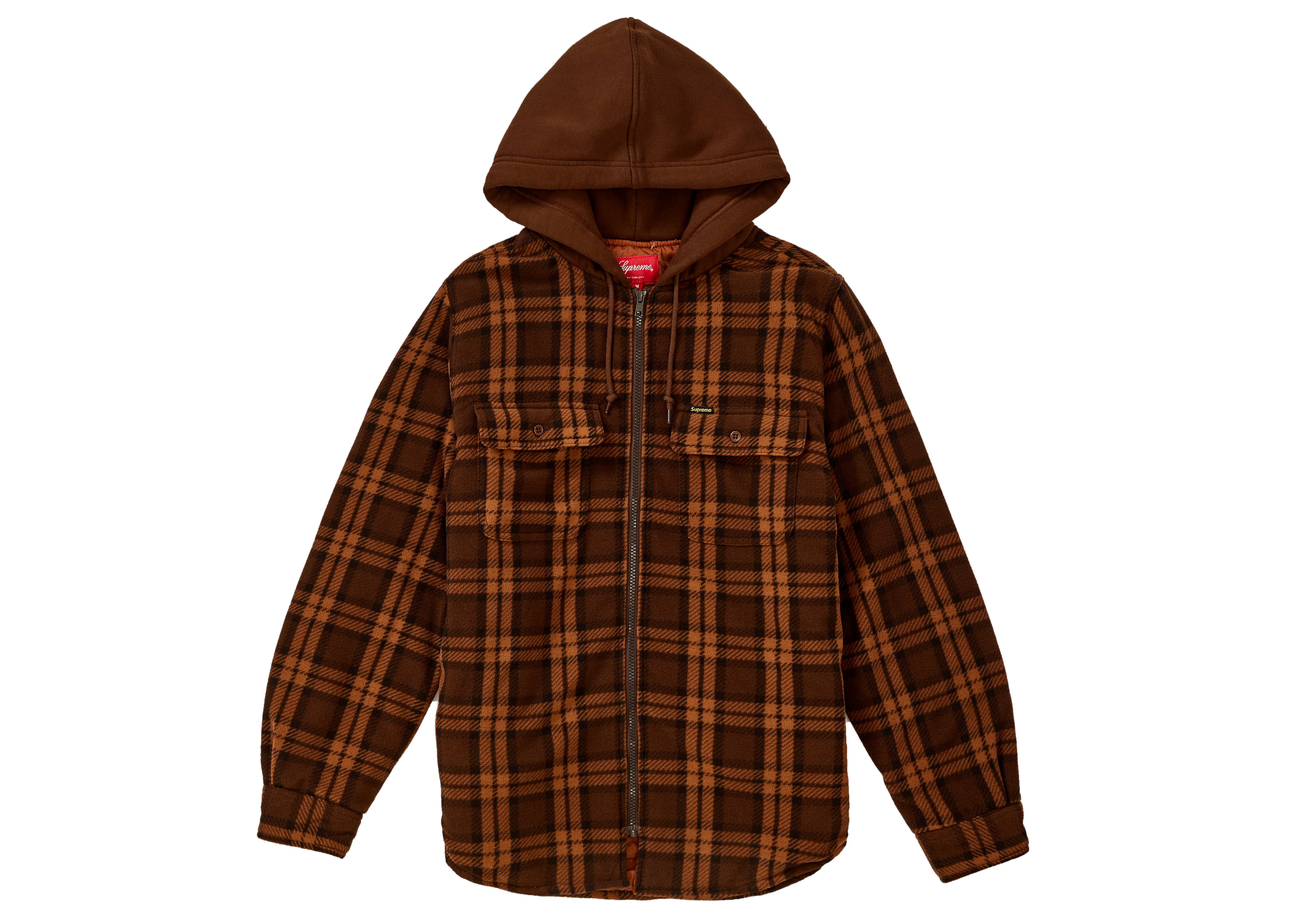 Buy Supreme Hooded Plaid Work Shirt Brown - Novelship