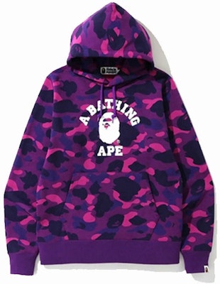 Bape Color Camo College Pullover Hoodie Purple Novelship