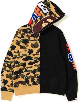 Bape 1st Camo 2nd Ape Half Shark Full Zip Hoodie Black Yellow