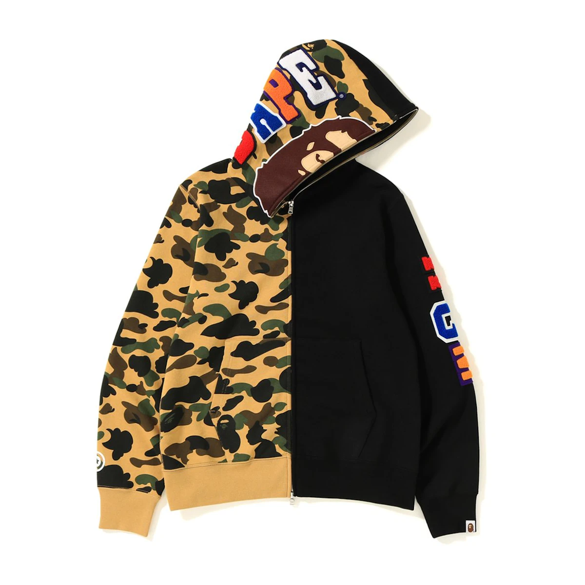 Buy Bape 1st Camo 2nd Ape Half Shark Full Zip Hoodie Black Yellow Novelship