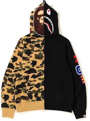 Bape 1st Camo 2nd Ape Half Shark Full Zip Hoodie Black Yellow