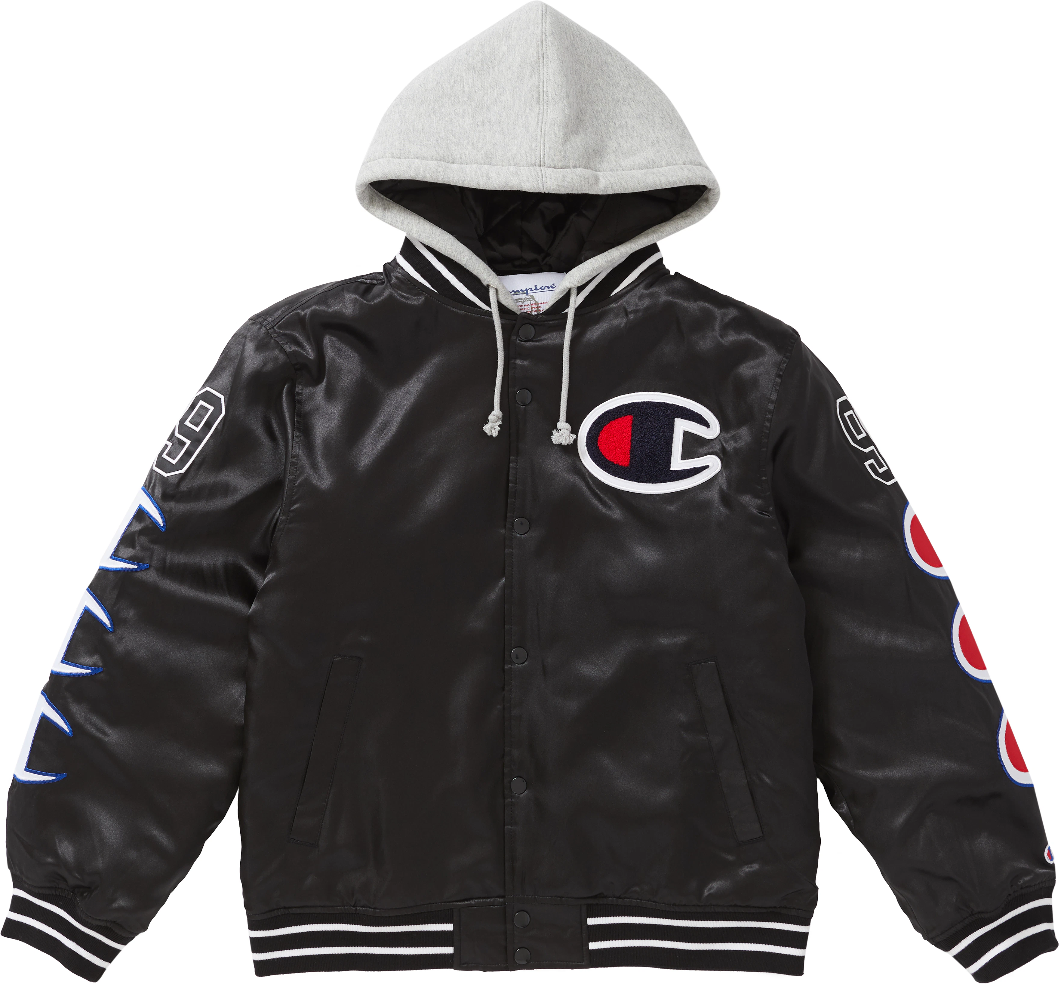 Supreme Champion Hooded Satin Varsity Jacket Black Novelship