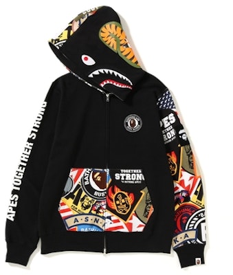 Bape Patched Shark Full Zip Hoodie Black - Novelship