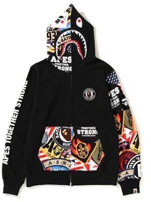 Bape Patched Shark Full Zip Hoodie Black - Novelship