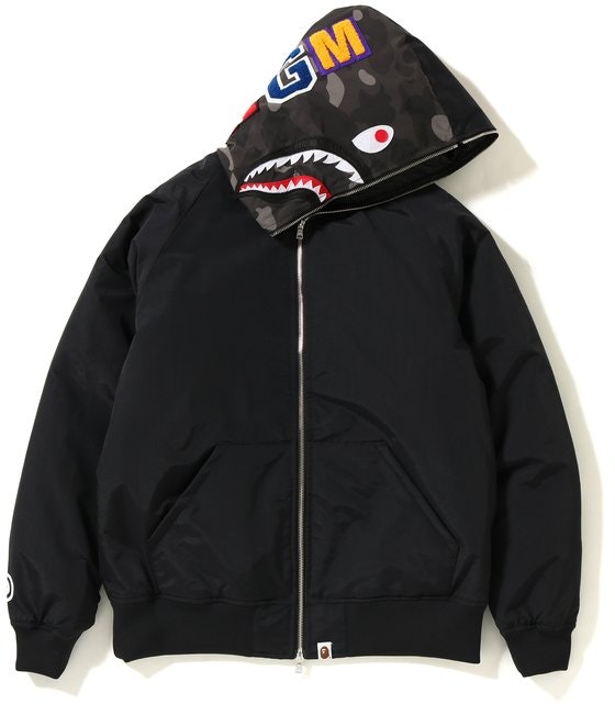 Bape Color Camo Shark Hoodie Down Jacket Black - Novelship