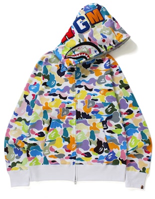Bape Multi Camo Shark Full Zip Hoodie White Novelship