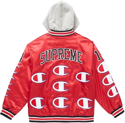 Supreme Champion Hooded Satin Varsity Jacket Red - Novelship