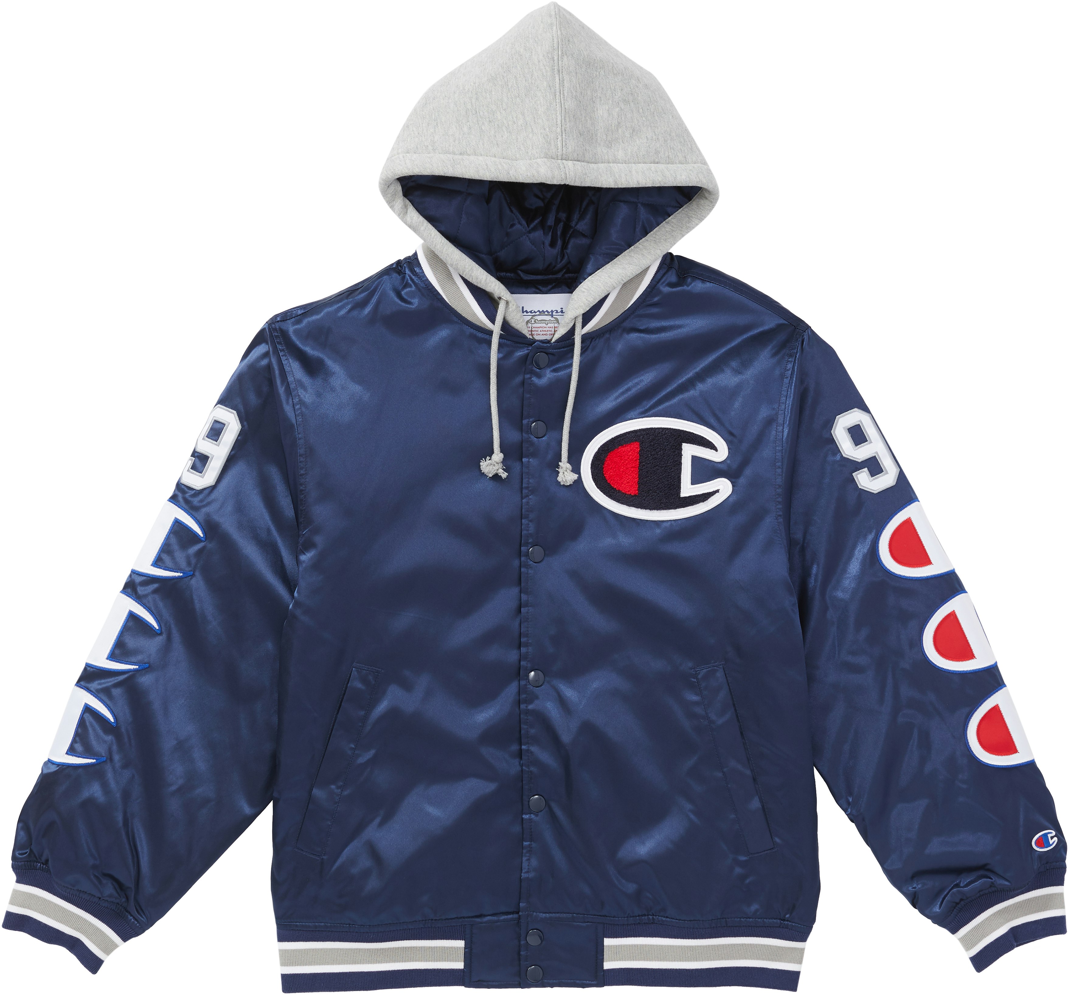 Supreme Champion Hooded Satin Varsity Jacket Navy