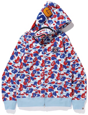 Bape PSG Shark Full Zip Hoodie Blue Novelship