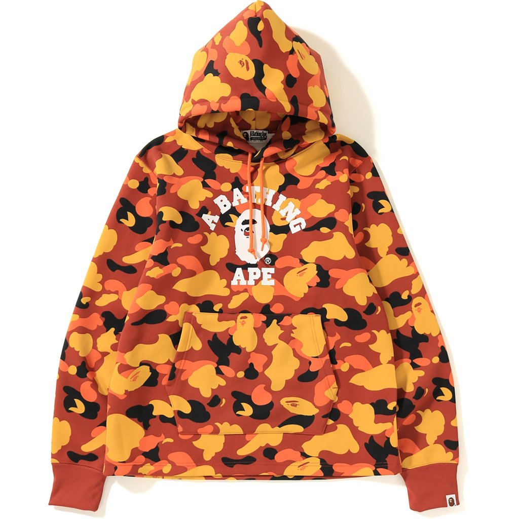 Bape 1st Camo College Wide Pullover Hoodie Orange - Novelship