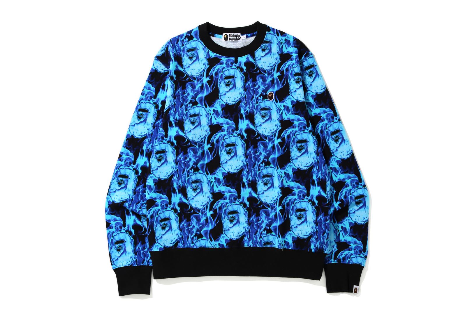 BAPE Flame Wide Crewneck Blue - Novelship