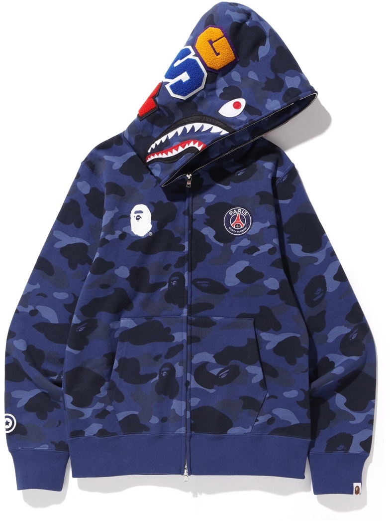 Bape PSG Shark Full Zip Hoodie Navy - Novelship