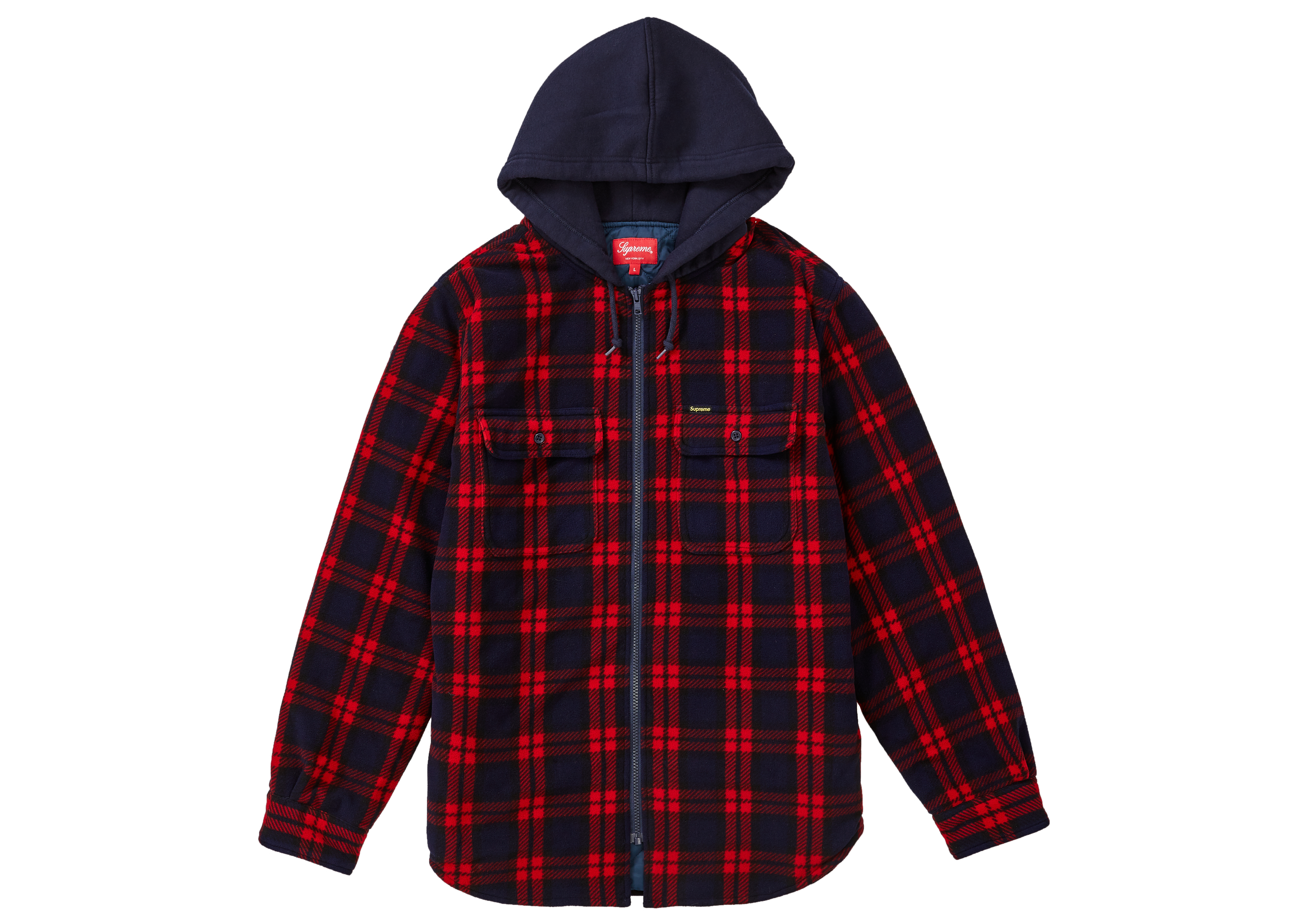 Buy Supreme Hooded Plaid Work Shirt Navy - Novelship