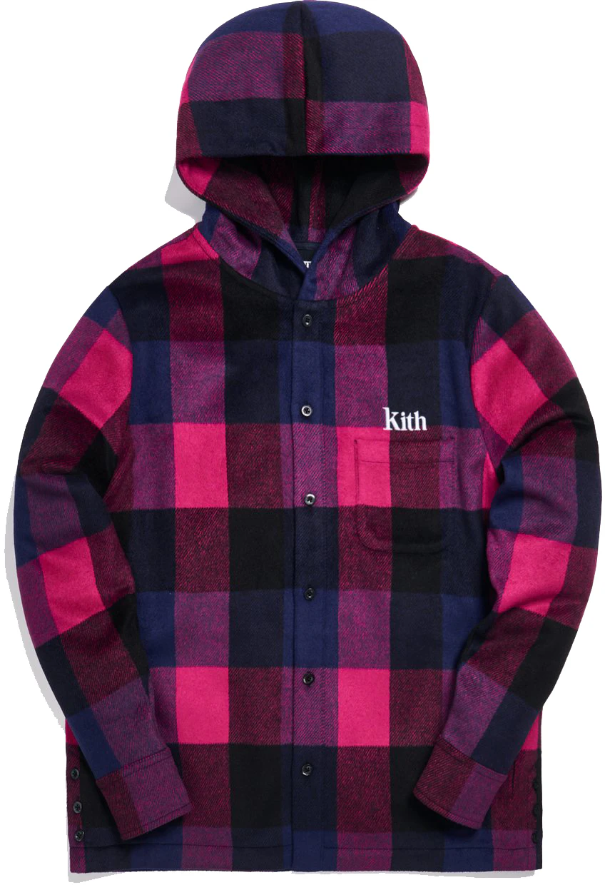KITH Plaid Wool Ginza Hooded Shirt Pink Novelship