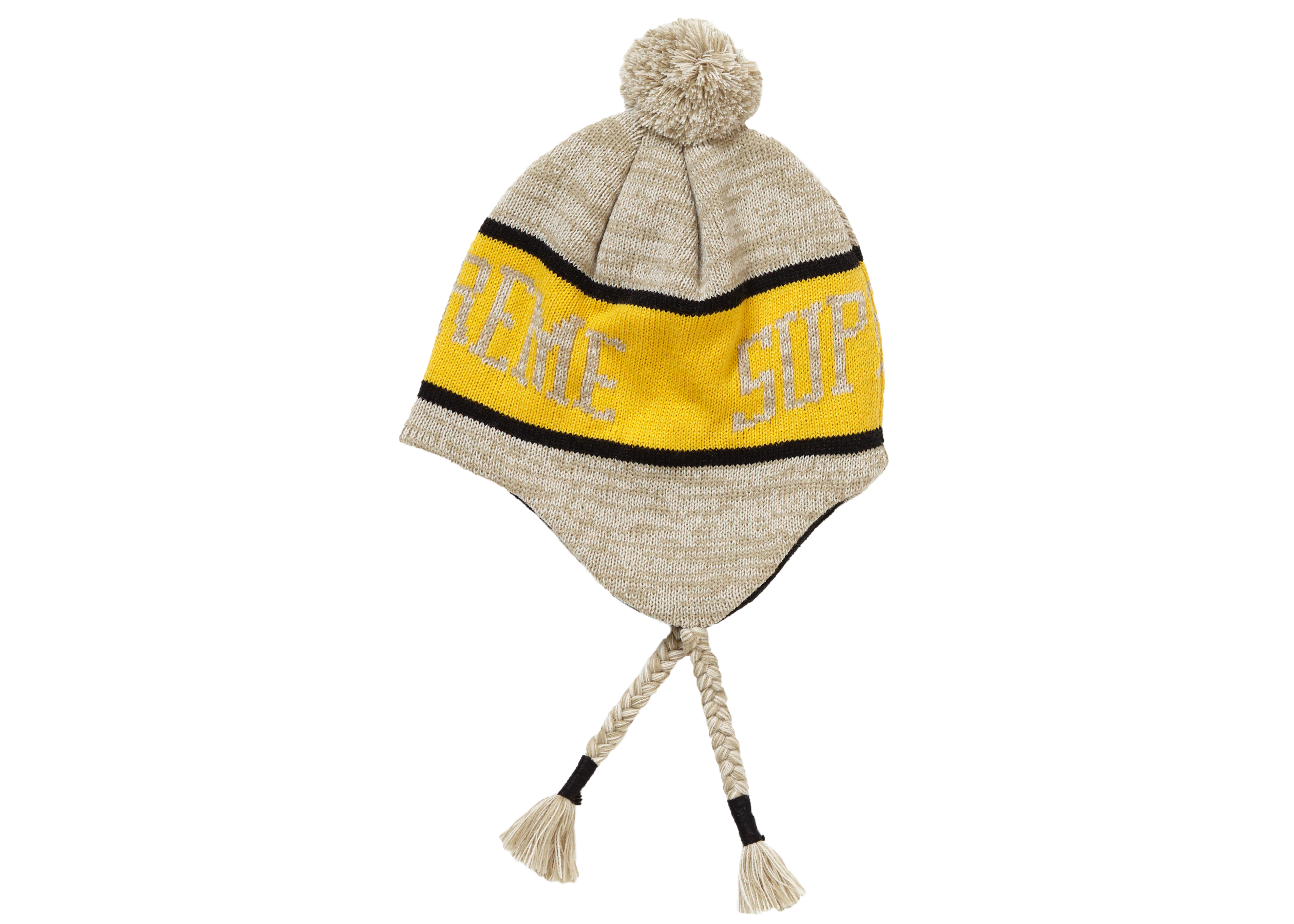 Supreme Heathered Earflap Beanie Oatmeal