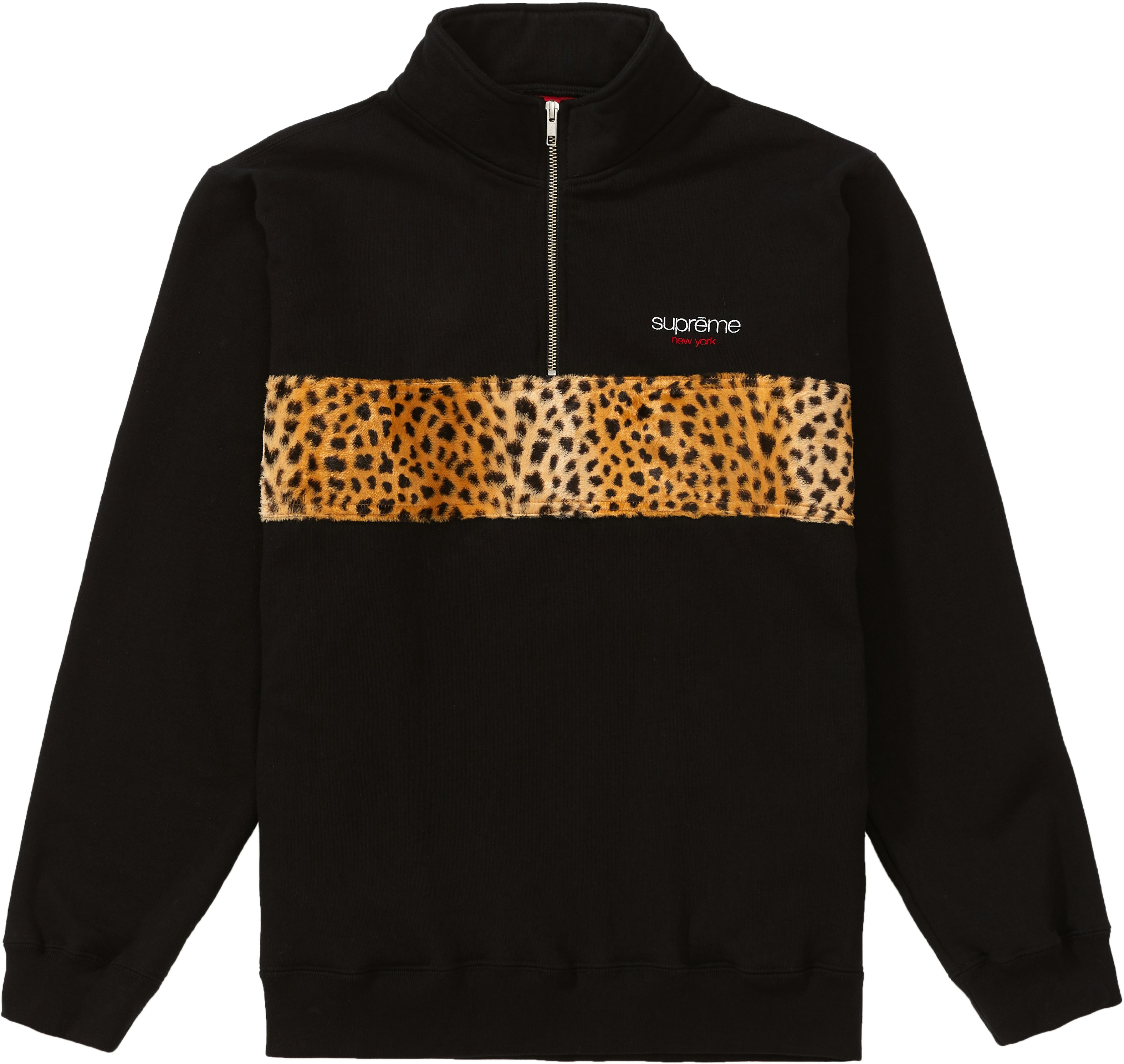 Supreme Leopard Panel Half Zip Sweatshirt Black - Novelship