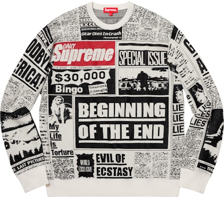 Supreme Newsprint Sweater 白L-