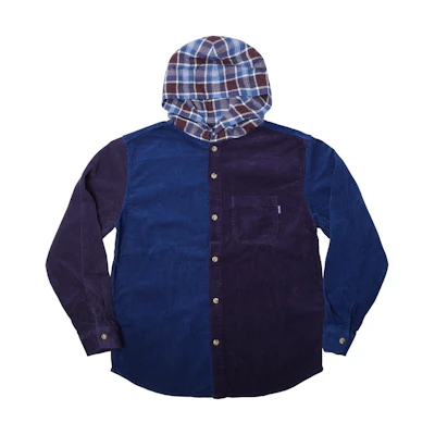 Supreme Hooded Color Blocked Corduroy Shirt Blue