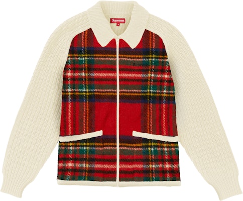 Plaid Front Zip Sweater Off White