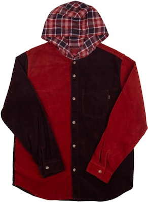 Supreme Hooded Color Blocked Corduroy Shirt Red - Novelship