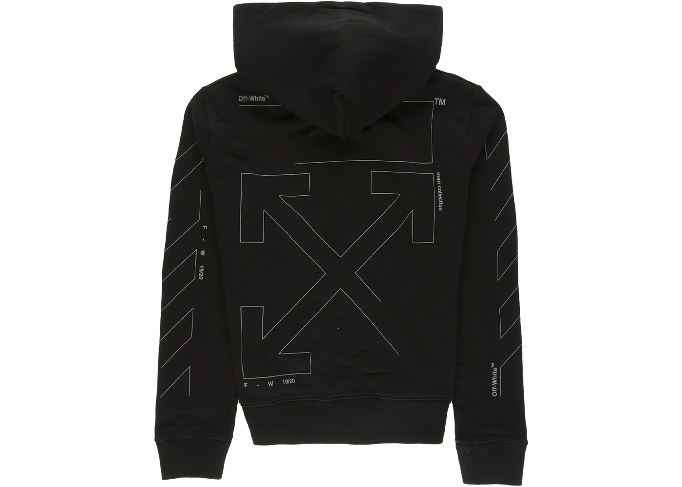 White Diag Unfinished Slim Hoodie Black 