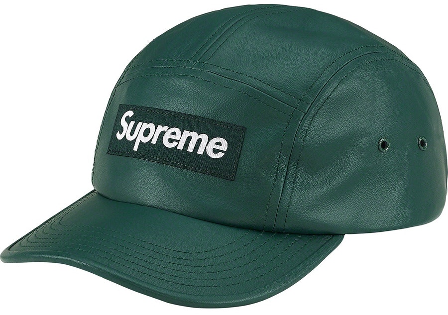 supreme-leather-camp-cap-green