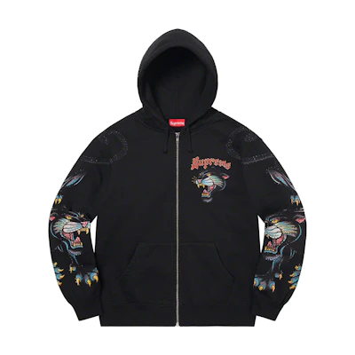 Supreme Panther Zip Up Hoodie Black