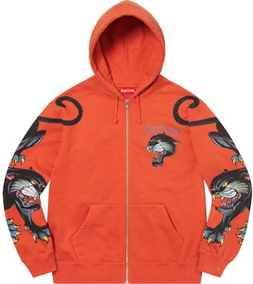 Supreme Panther Zip Up Hooded Sweatshirt Burnt Orange - Novelship