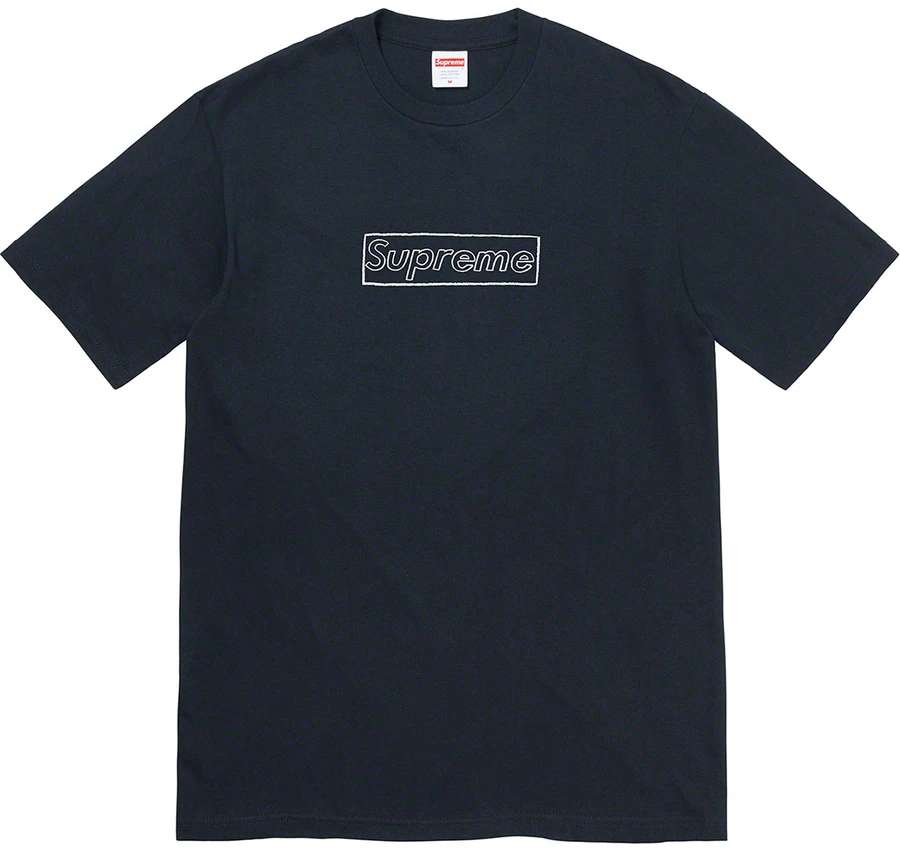supreme-kaws-chalk-logo-tee-navy