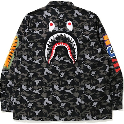 BAPE Digital Camo Shark Military Relaxed Shirt Black Order BAPE Digital Camo Shark Military Relaxed Shirt Black