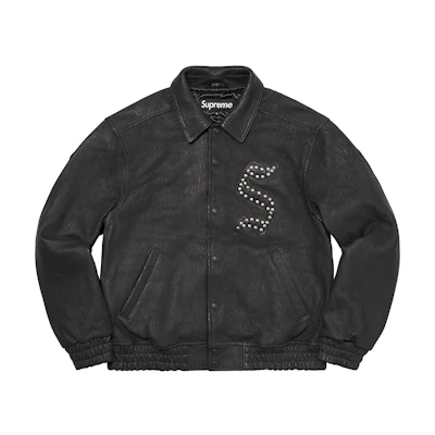 Supreme Pebbled Leather Varsity Jacket Black