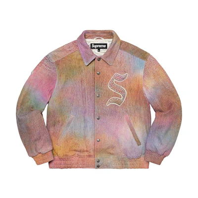 Supreme Pebbled Leather Varsity Jacket Multicolor