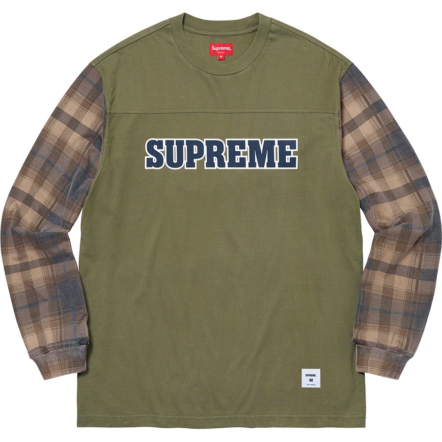Buy シュプリーム チェック柄袖ロンT (ライトオリーブ)
