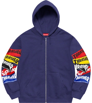 Supreme Thrasher Multi Logo Zip Up Hooded Sweatshirt Washed Navy