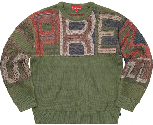 Supreme Chenille Logo Sweater Olive FW21 Novelship
