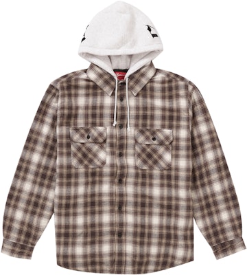 Supreme Hooded Flannel Zip Up Shirt Brown