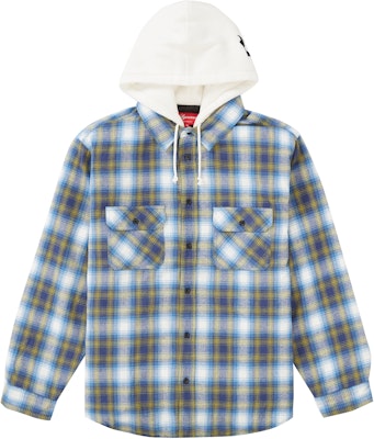 Supreme Hooded Flannel Zip Up Shirt Blue