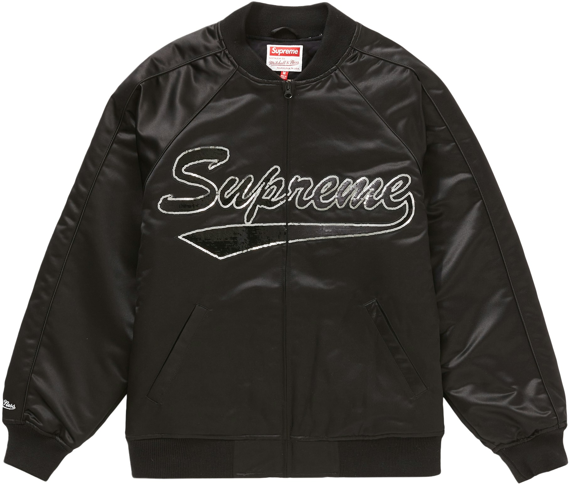 Supreme Mitchell & Ness Sequin Logo Varsity Jacket Black - Novelship
