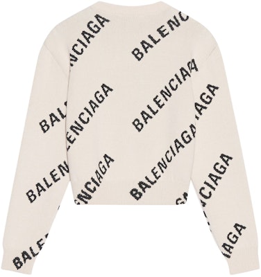 Balenciaga Allover Logo Crewneck 'Chalky White/Black' Order Balenciaga Allover Logo Crewneck 'Chalky White/Black'