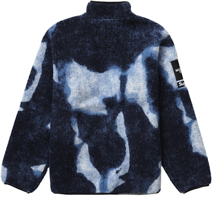 Supreme The North Face Bleached Denim Print Fleece Jacket Indigo