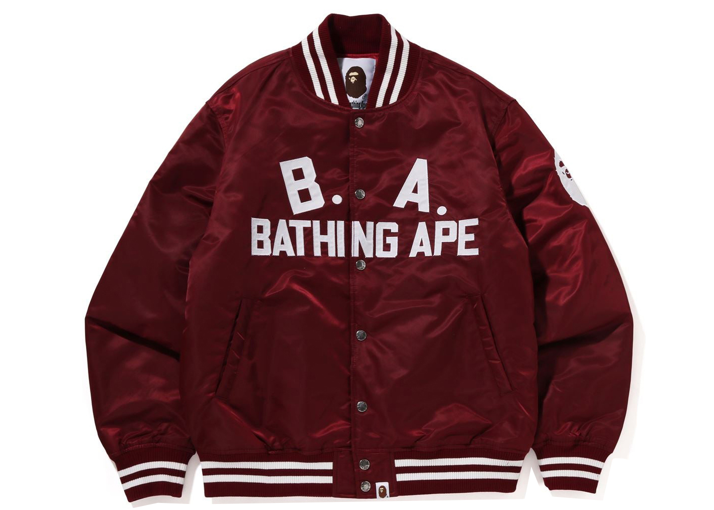 BAPE B.A Nylon Varsity Jacket 'Burgundy' - Novelship