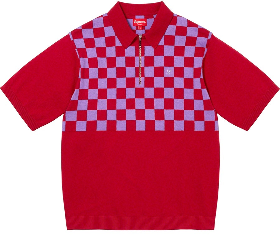 Supreme Checkerboard Zip Polo Red Novelship