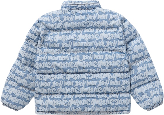 Supreme Fat Tip Jacquard Denim Puffer Jacket Blue - Novelship