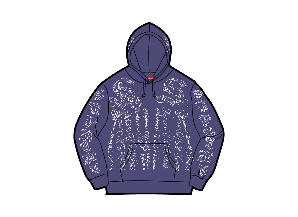 Buy Supreme Rhinestone Zip Up Hooded Sweatshirt Washed Navy