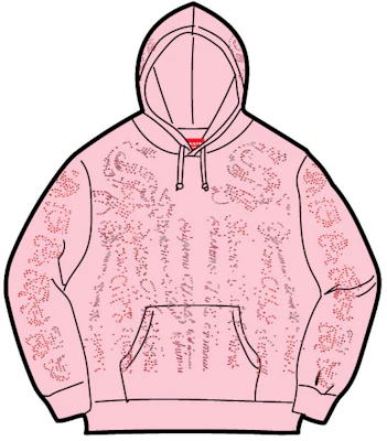 Supreme Rhinestone Zip Up Hooded Sweatshirt Pink Novelship