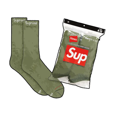 Supreme Hanes Crew Socks (2 Pack) Olive