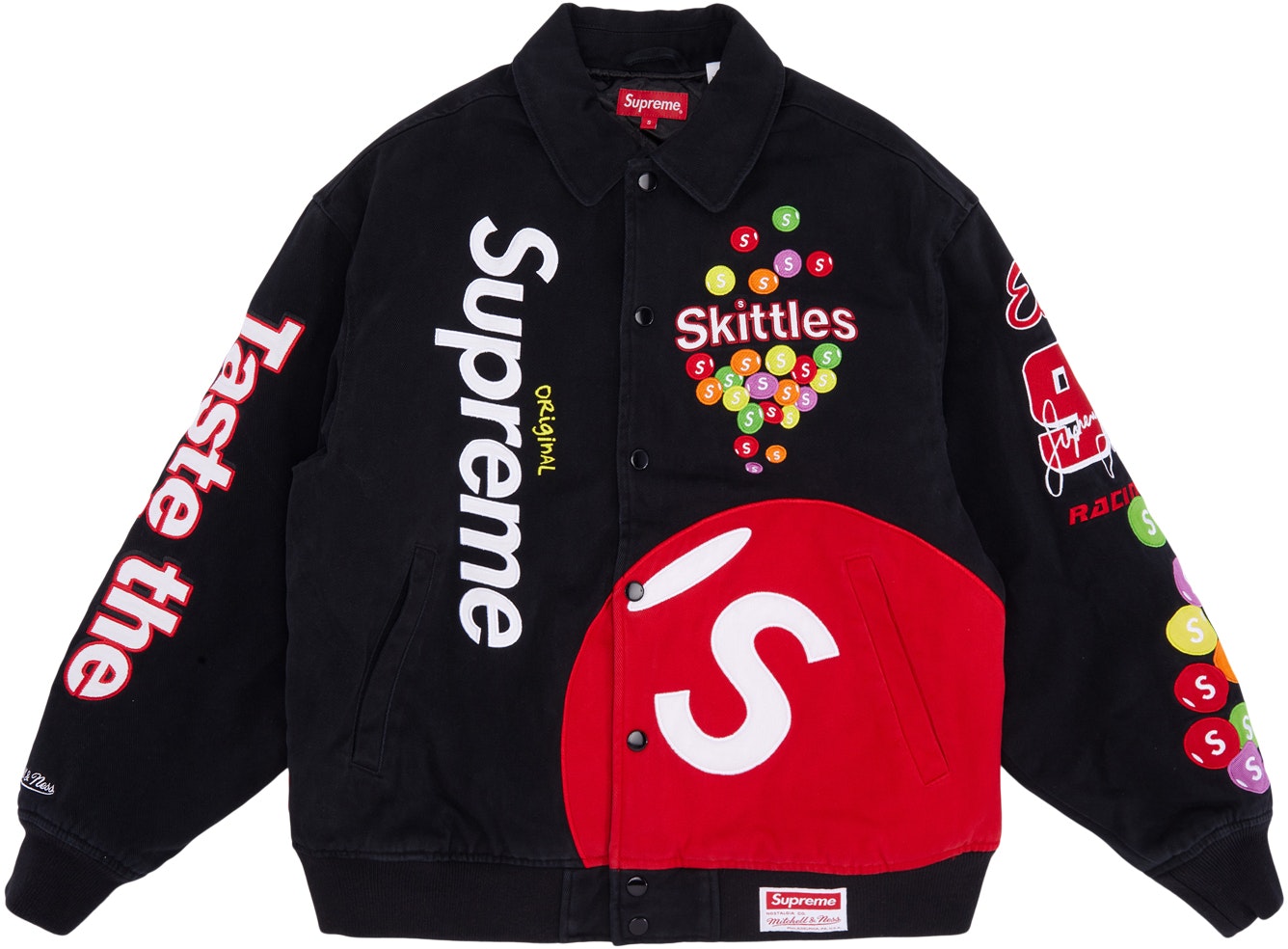 Supreme Skittles Mitchell & Ness Varsity Jacket Black - Novelship
